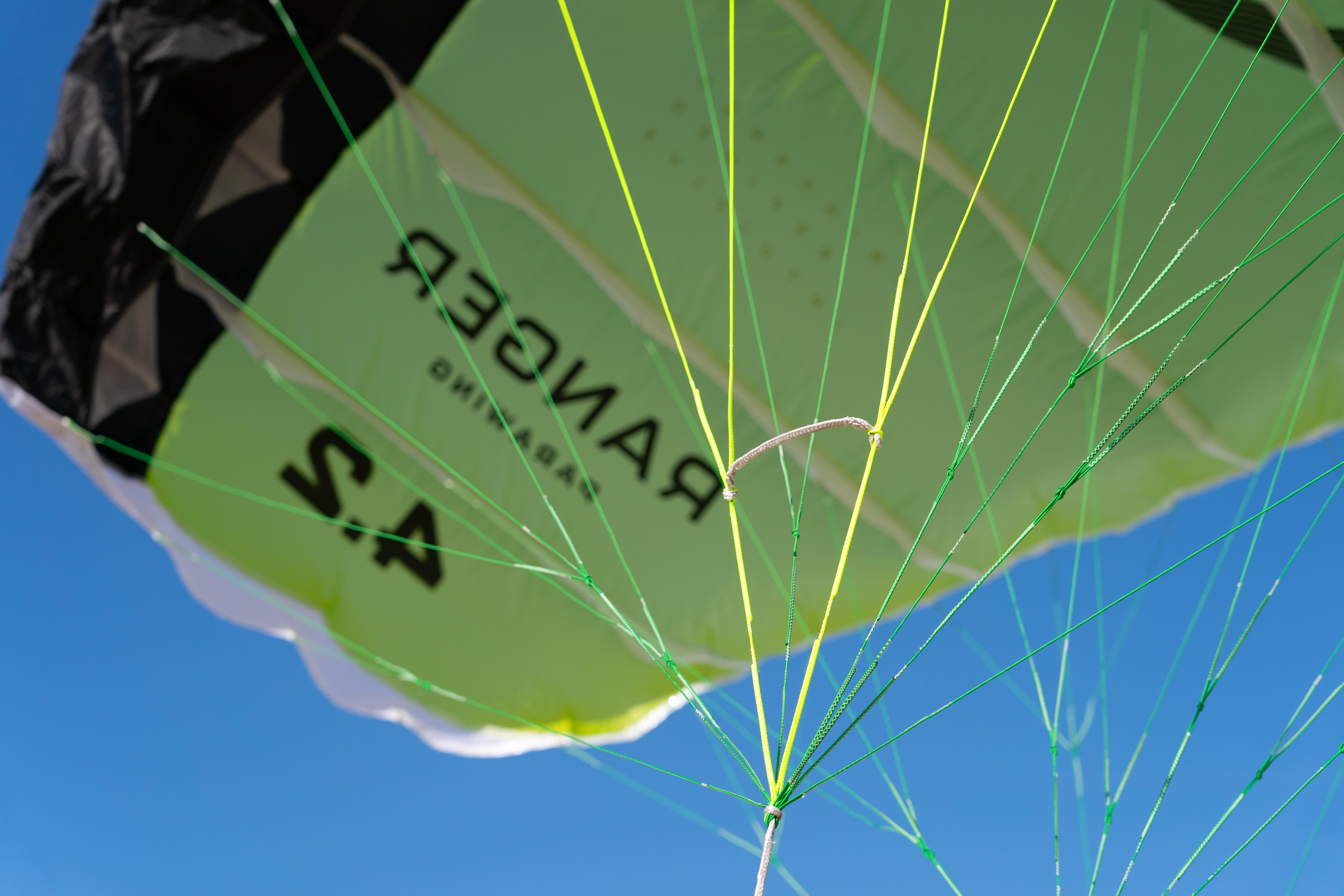 North Ranger 4.2 parawing canopy seen from below showing the bridle line layout and RANGER branding